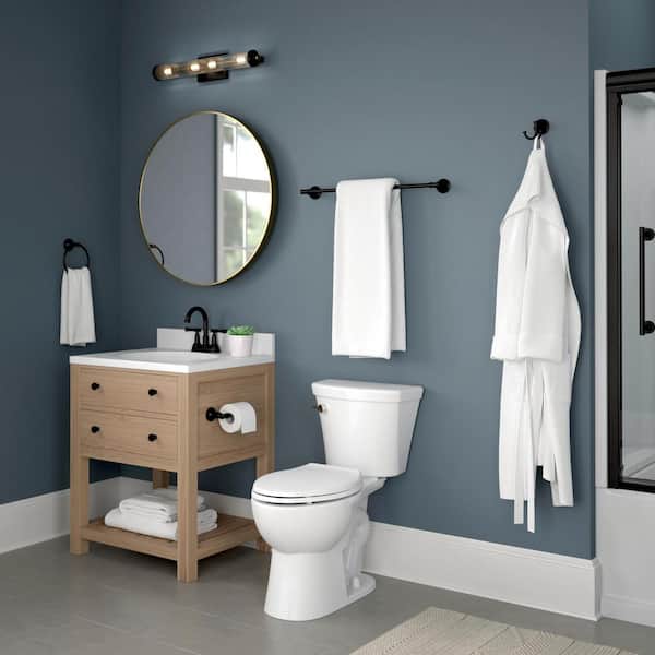 Chamberlain 4-Piece Bath Hardware Set with Toilet Paper Holder, Towel Ring, Towel Hooks (2) in Matte Black