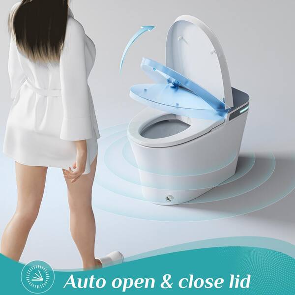 HOROW 10 in. Rough-In Tankless Elongated Smart Toilet Bidet - Auto Open/Close, Foot Sensor & Ambient Light