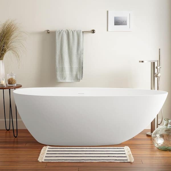 Zeus & Ruta 67 in. x 33.5 in. Soaking Bathtub with Center Drain in Matt White