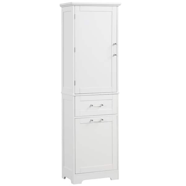 Cesicia 20 in. W x 13 in. D x 68.1 in. H White MDF Freestanding Linen Cabinet with Adjustable Shelf and Big Drawer