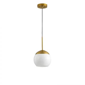 Metro 1-Light Brushed Brass Pendant Light with White Glass shade