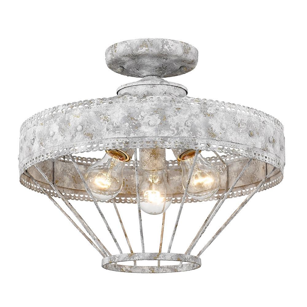 Rustic White and Gold Metal Semi-Flush Ceiling Light