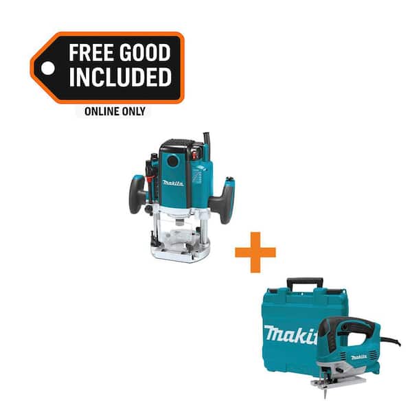 3-1/4 HP Plunge Router with Variable Speed with 6.5 Amp Corded Variable Speed Lightweight Top Handle Jig Saw with Case