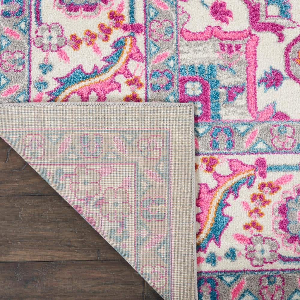 Light Grey and Pink Geometric Synthetic 8' x 10' Area Rug