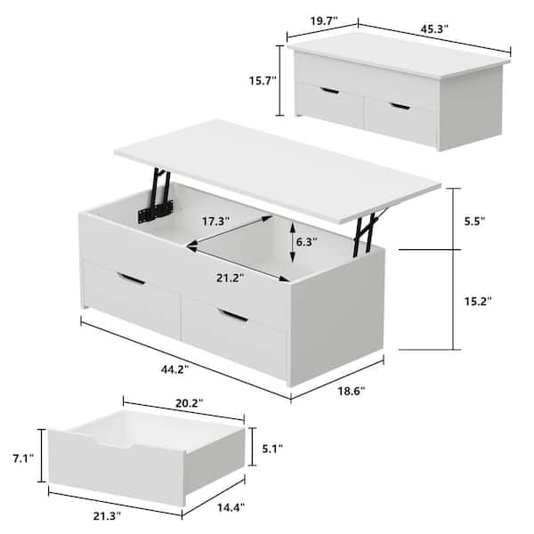 FUFU&GAGA 45.3 in. White Rectangle MDF Wood Lift Top Coffee Table with  Hidden Storage Shelf and 2-Drawers KF200019-01 - The Home Depot