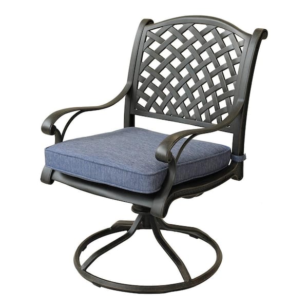 Mondawe Elegantly Crafted Aluminum Patio Swivel Outdoor Rocking Chair with Navy Blue Cushion for Garden Balcony (Set of 2)