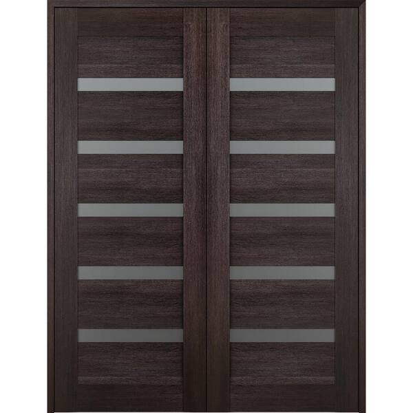 Belldinni Vona 07-04 36 in. x 96 in. Both Active 7-Lite Frosted Glass Veralinga Oak Wood Composite Double Prehung French Door