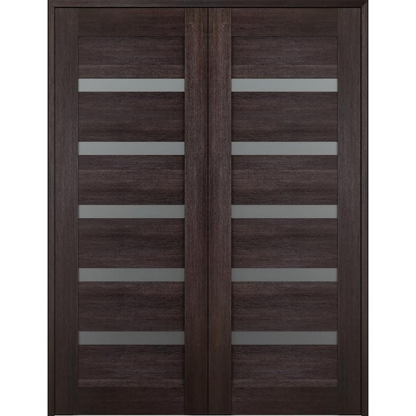 Vona 07-04 60 in. x 95.25 in. Both Active 7-Lite Frosted Glass Veralinga Oak Wood Composite Double Prehung French Door