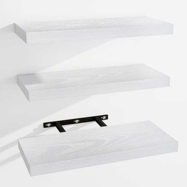 Unbranded 15 in. W x 6 in. D Matte White Wood Floating Shelves for Wall (Set of 3), Wall Mounted Decorative Wall Shelf