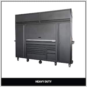 62 in. x W 24 in. D HD 10-Drw MWC w/SS Work Top Combo Hutch and 2 Side Locker and 2 Overhead Locker in Matte Black