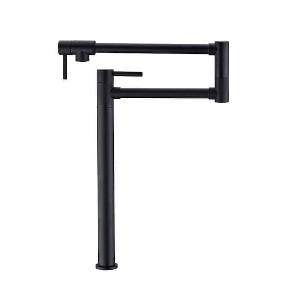 Wall Mounted Pot Filler with Dual Handle and Folding Swing Arm in Matte Black