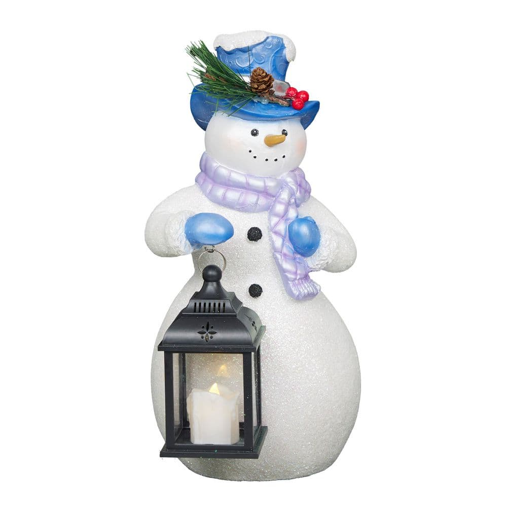 Alpine Corporation Lavender Winter Snowman Holding Lantern Statue