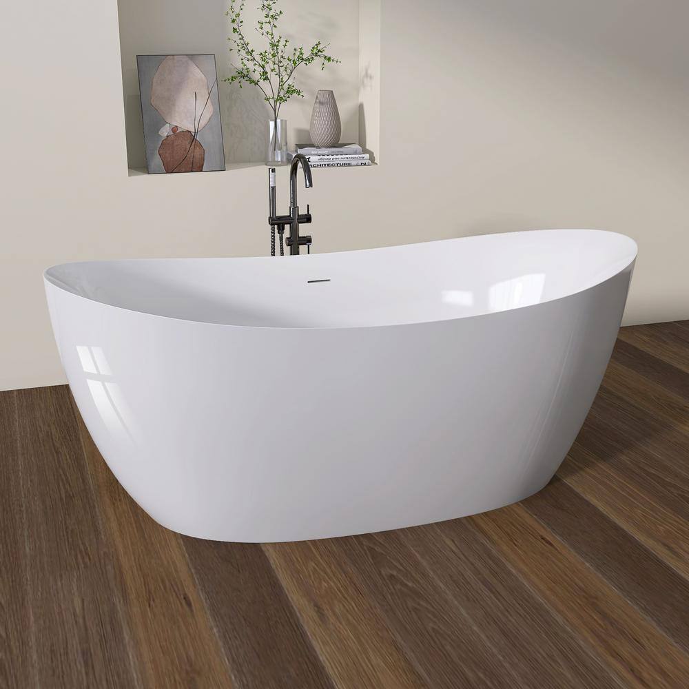 63'' White Acrylic Double Slipper Freestanding Soaking Tub