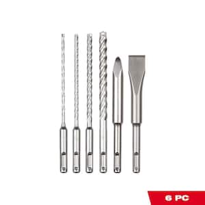 4-Cutter SDS-Plus Carbide Drill Bits with Flat and Bull Point Chisel (6-Piece)