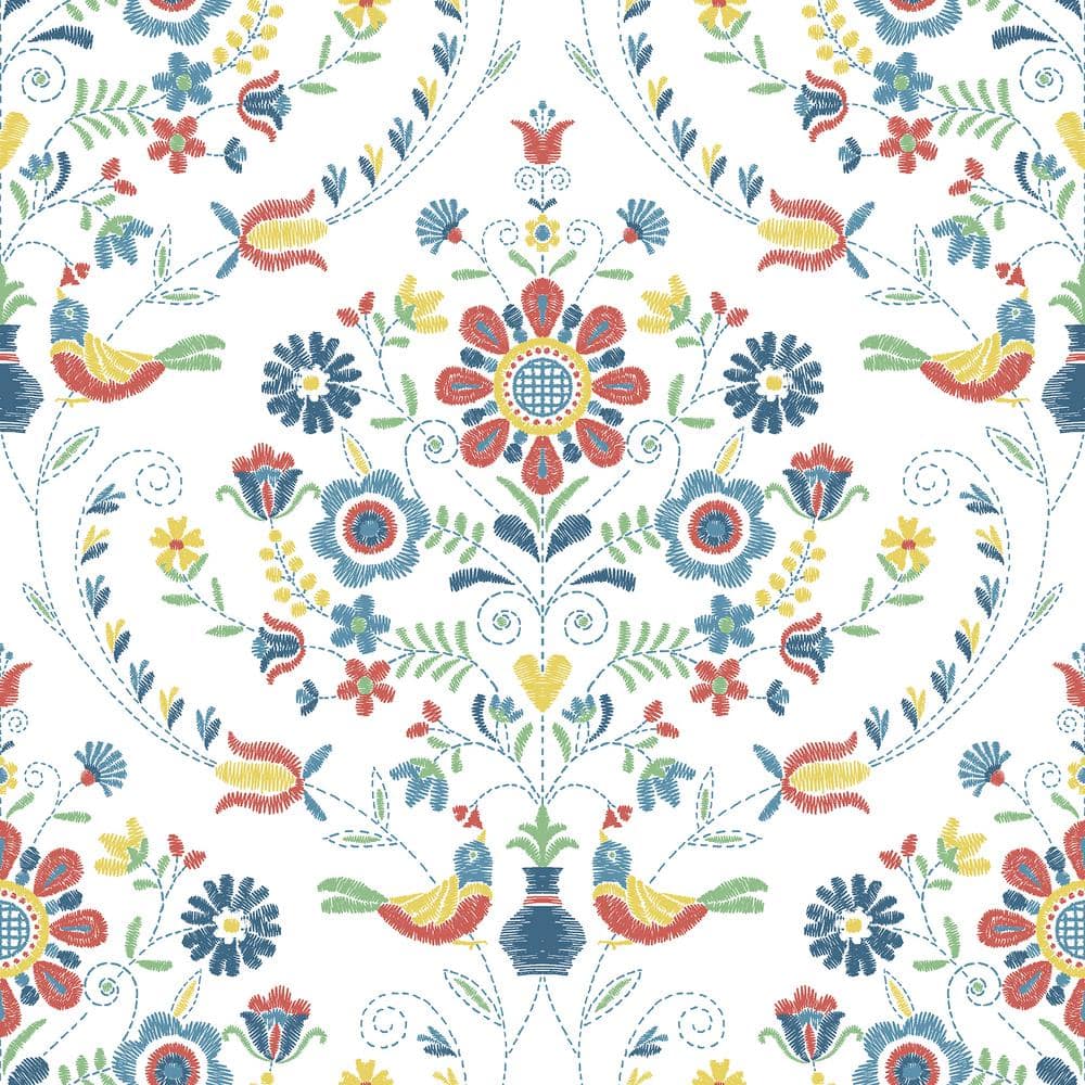 Britt Multicolor Embroidered Damask Non-Pasted Wallpaper