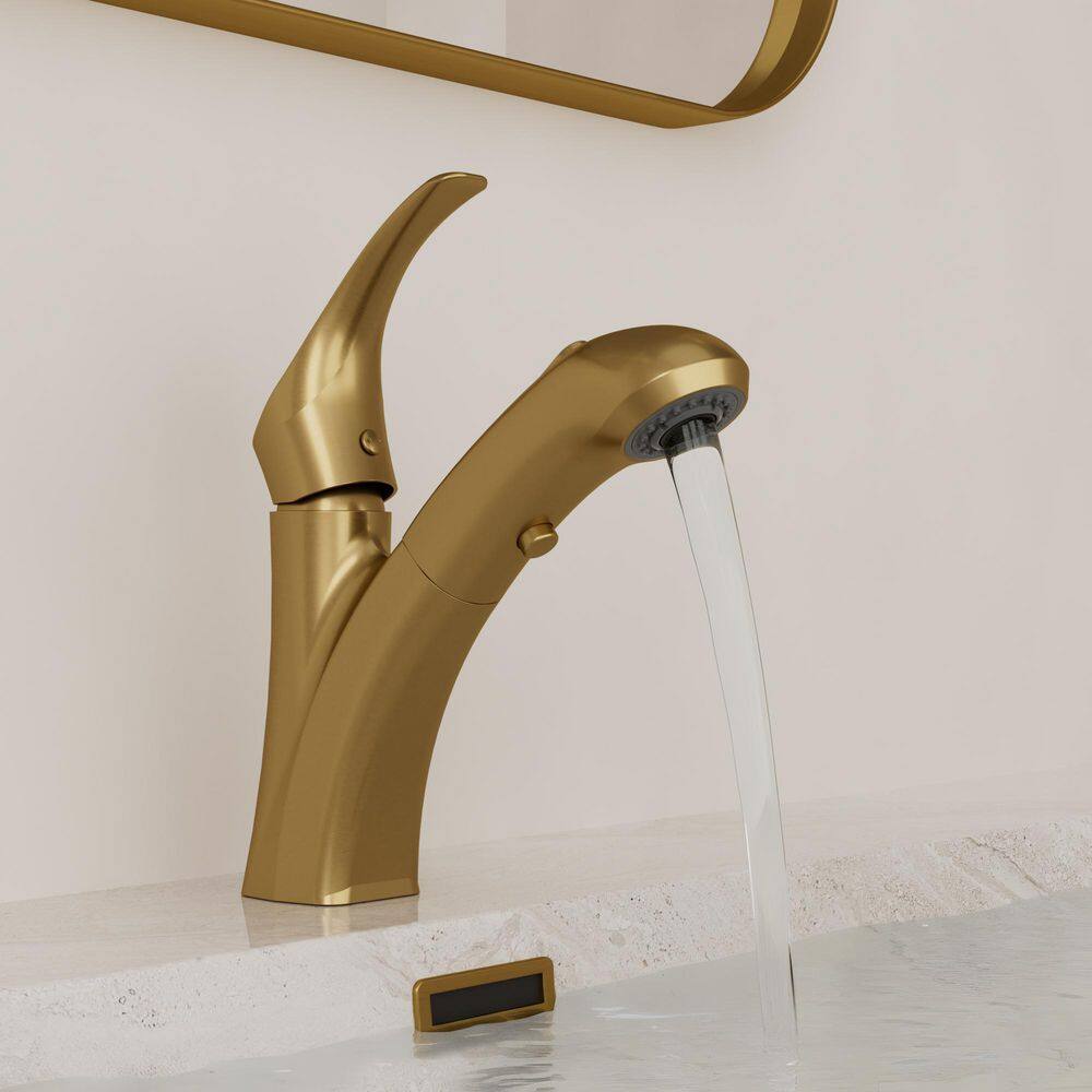 1-Handle Pull-Down Single Hole Bathroom Sink Faucet 1.2 GPM with Pop-Up Drain and 2-Function in Brushed Gold price history on PriceWatchPro