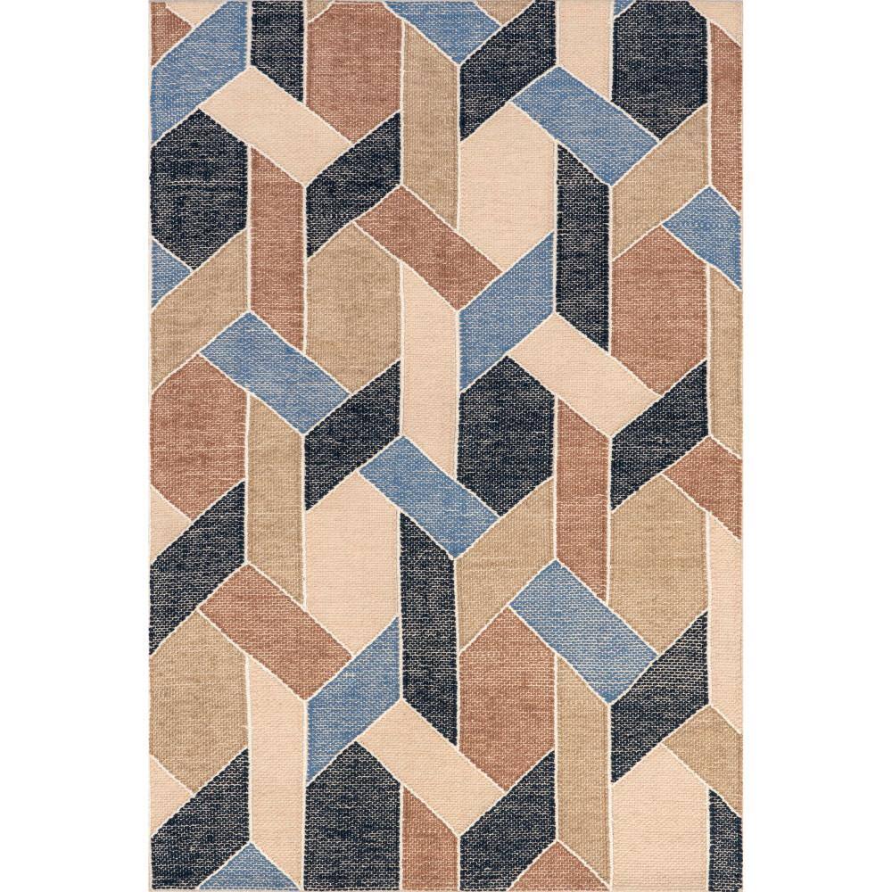 Rhea Blue and Beige Wool Cotton 5' x 8' Geometric Area Rug