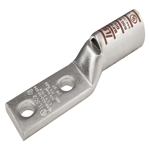 ILSCO Surecrimp Copper Compression Lug Connector, Conductor Size 500, 2 Holes, Long Barrel