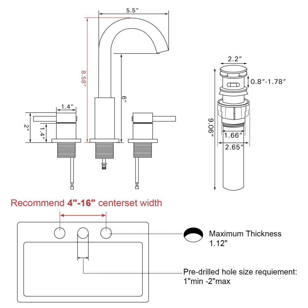 Brushed Nickel 8-Inch Widespread Double Handle Bathroom Faucet