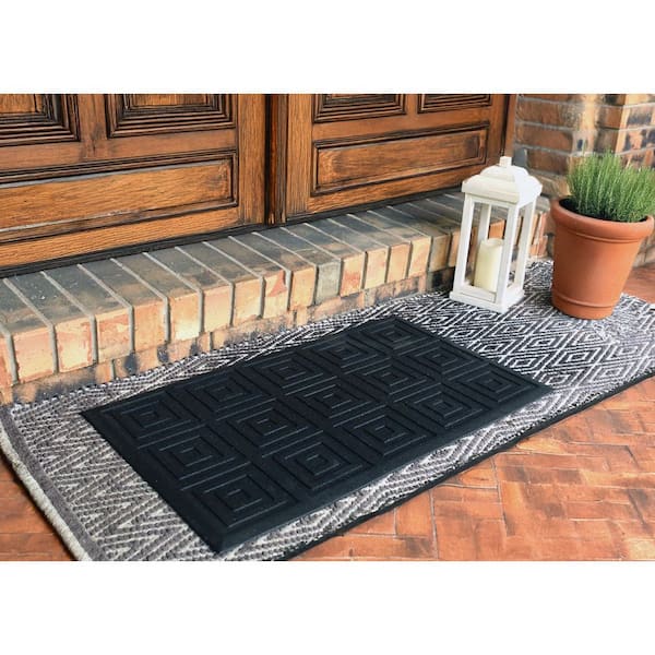 Ecomat Black 17.75 in. x 29.2 in. Recycled Rubber Squares Geometric Design Indoor/Outdoor Door Mat (1-pack)