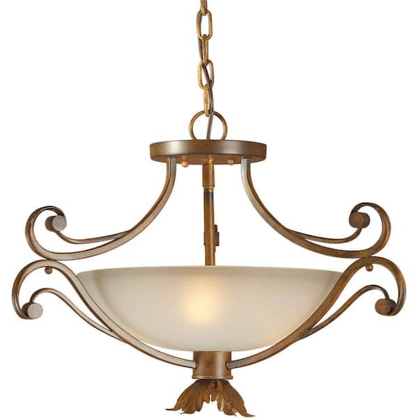 Forte Lighting 3-Light Semi Flush Mount Rustic Sienna Finish Shaded Umber Glass-DISCONTINUED