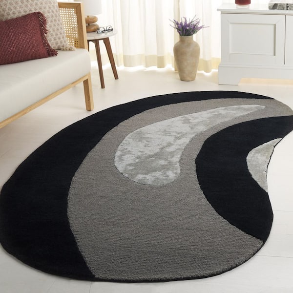 Novelty 5 ft. x 8 ft. Specialty Black/Gray Abstract Curved Area Rug