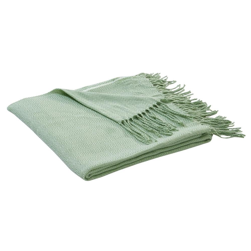 Home Collections Sage Green Herringbone 100 Acrylic Throw Blanket 15167a The Home Depot