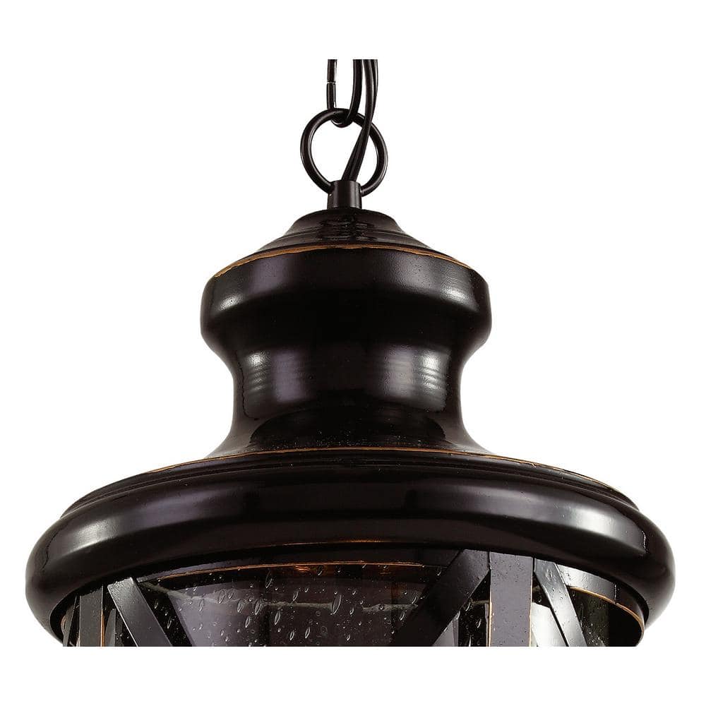 Rustic Seeded Glass 22" Bronze Outdoor Pendant Light with Cross-Bar Detail