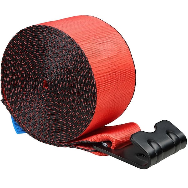 Winch Straps, 6000 lbs. Load Capacity, 18000 lbs. Breaking Strength, 4 in. x 30 ft., Truck Straps with Flat Hook