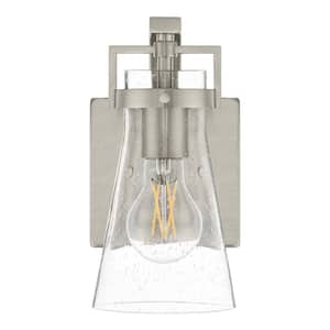 Clermont 5 in. 1-Light Brushed Nickel Bathroom Vanity Light with Seeded Glass Shade
