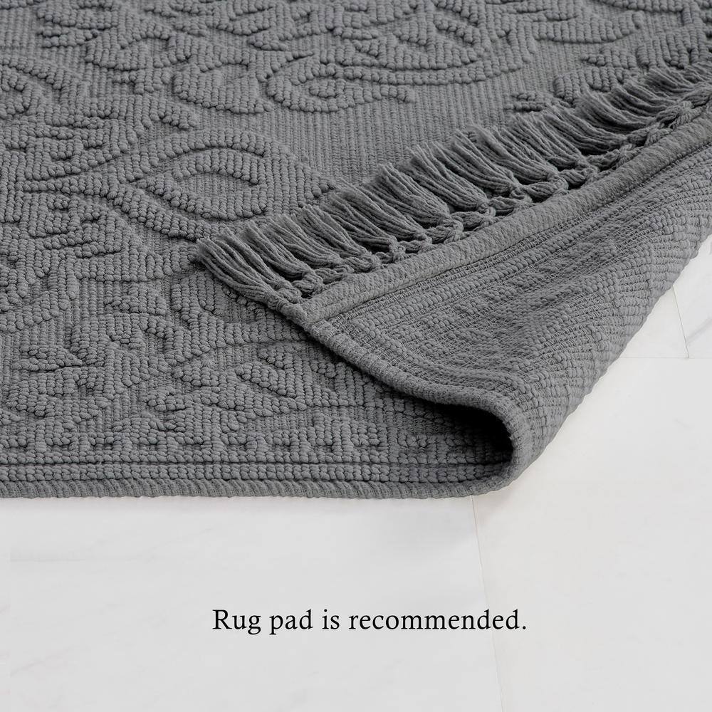 Bohemian Classic Dark Gray Cotton Bath Rug with Fringe 27 x 45 in