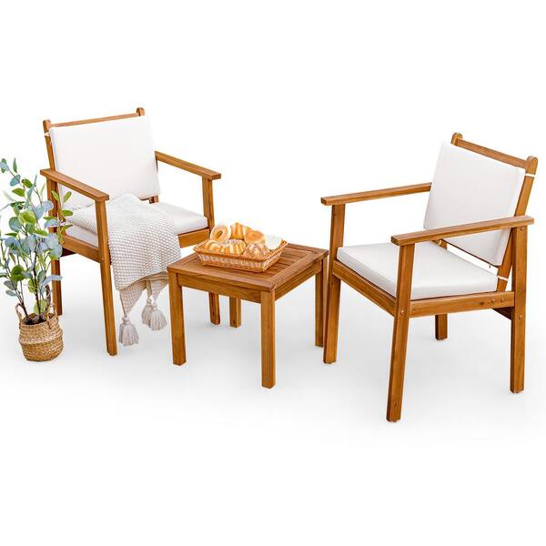 Chillrest 3-Piece Acacia Wood Patio Conversation Set with Cream Cushion