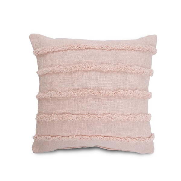 LR Home Striped Blush Pink Over Tufted Solid 20 in. x 20 in. Throw Pillow