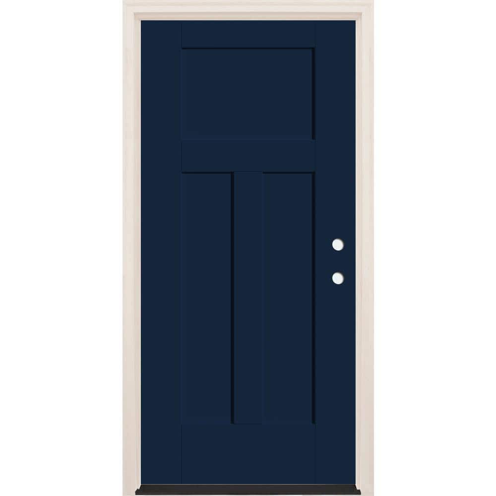 36 in. x 80 in. 3-Panel Craftsman Left-Hand Indigo Fiberglass Prehung Front Door w/4-9/16 in. Frame and Bronze Hinges price history on PriceWatchPro