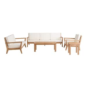 Callahan Outdoor 5-piece Loveseat/chair Conversation set with Antique White Polyester Cushion
