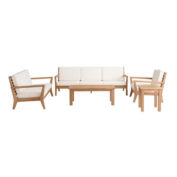 Linon Home Decor Callahan Outdoor 5-piece Loveseat/chair Conversation set with Antique White Polyester Cushion