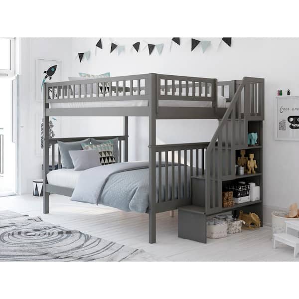 AFI Woodland Staircase Bunk Bed Full over Full in Grey