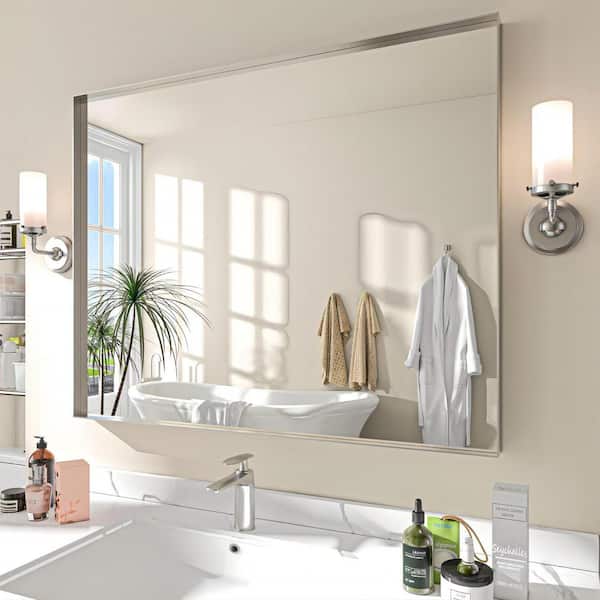 TOOLKISS 40 in. W x 32 in. H Rectangular Aluminum Framed Wall Bathroom Vanity Mirror in Silver