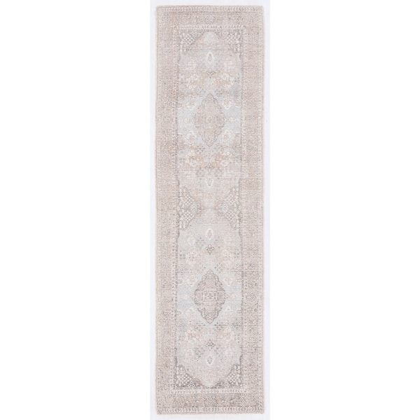 Restoration Beige/Sand Vintage 2 ft. x 13 ft. Ornate Border Runner Rug