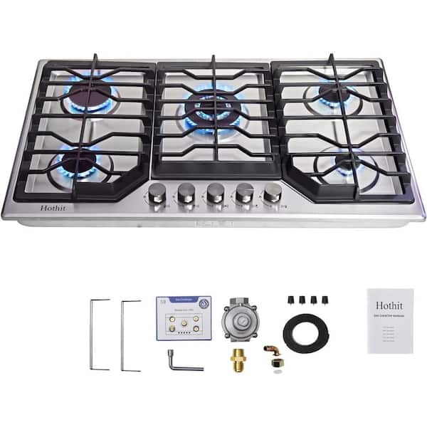 34 in. 5-Burners Recessed Gas Cooktop in Stainless Steel with Power Burners 36000 BTU, NG/LPG Convertible