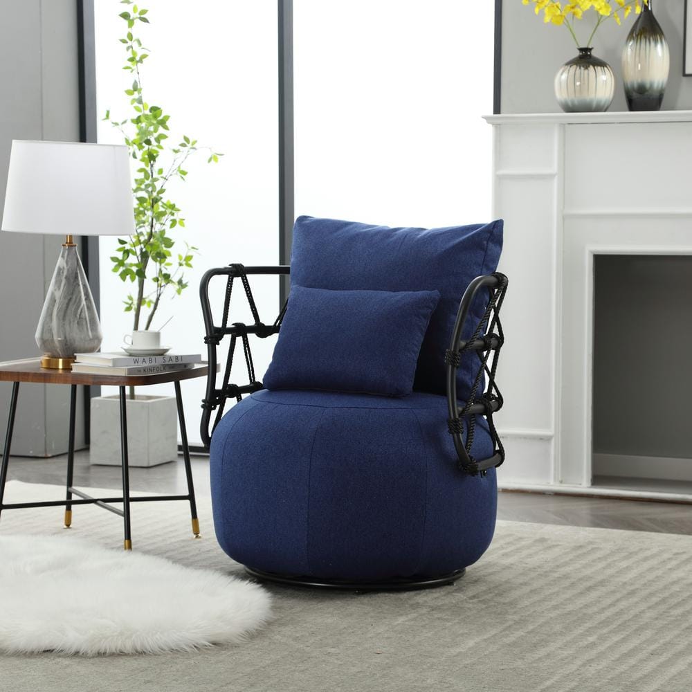 Fashionable Upholstered Tufted Textured Linen Fabric Barrel Chair with Meta