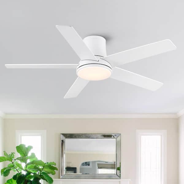 Amice 52 in. Indoor Matte White Flush Mount Standard Ceiling Fan with Integrated LED, Remote and Reversible Motor