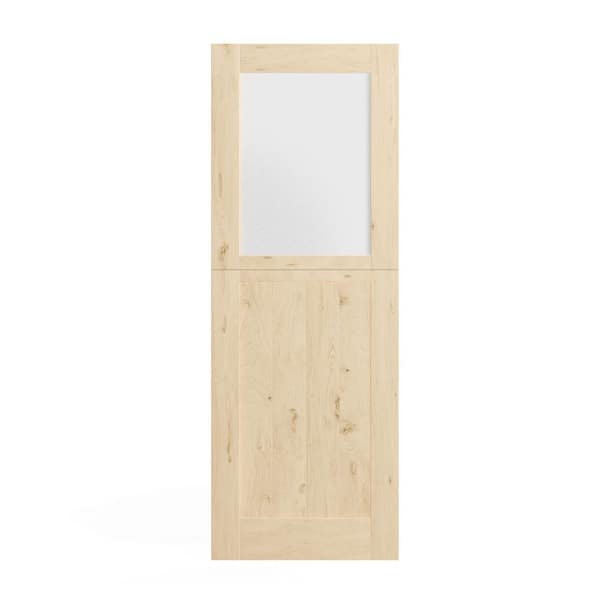 28in. x 80in. 1/2 Lite, Frosted Glass, Primed Half Split Interior Dutch Door Slab with Natural Pine Wood Color
