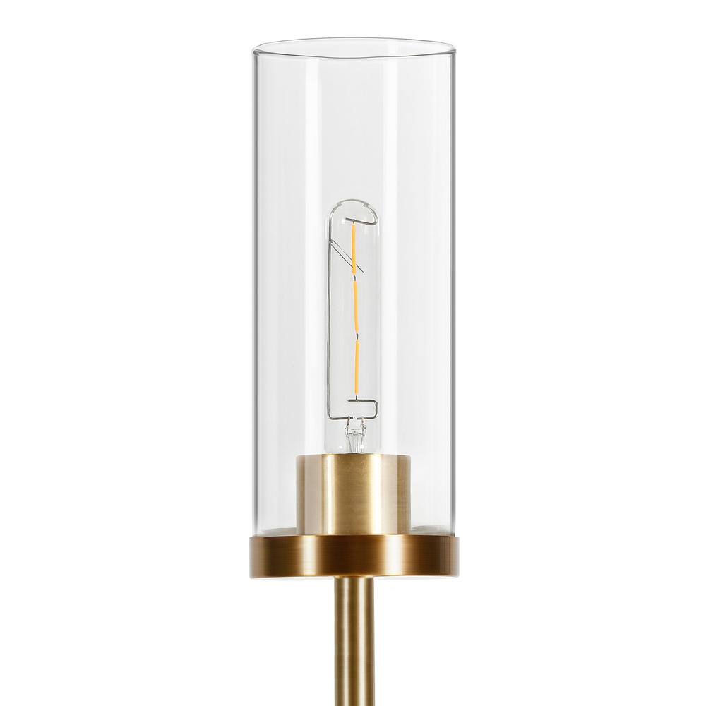 Dual-Light Torchiere Floor Lamp in Brass with Clear Glass Shades