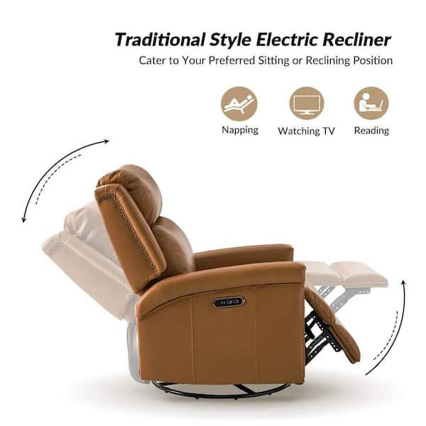 JAYDEN CREATION Leone Camel Genuine Leather Power Recliner with