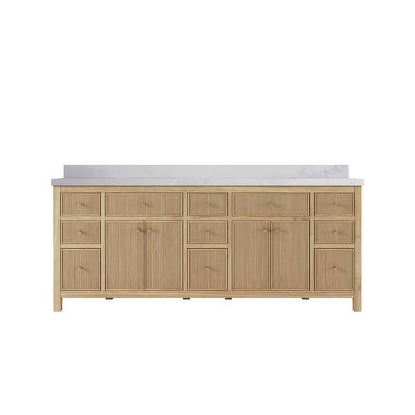 Willow Collections Sonoma Teak 84 in. W x 22 in. D x 36 in. H Double Sink Bath Vanity in Light Teak with 2 in. Calacatta Nuvo Qt. Top