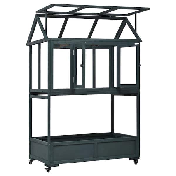 47.2 in. W x 23.6 in. D Portable Greenhouse For Outdoors, Mini Cold Frame with Storage Box and Wheels, Forest Green