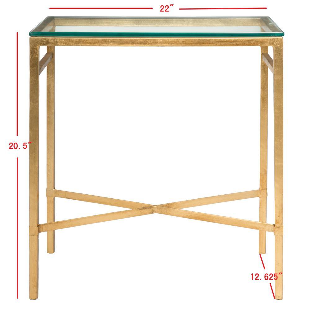 Antique Gold Rectangular Glass End Table