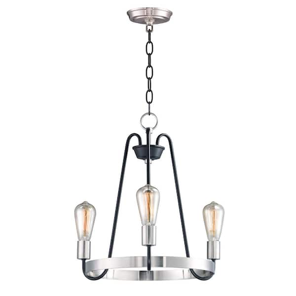 Haven 3-Light Black / Satin Nickel Chandelier
