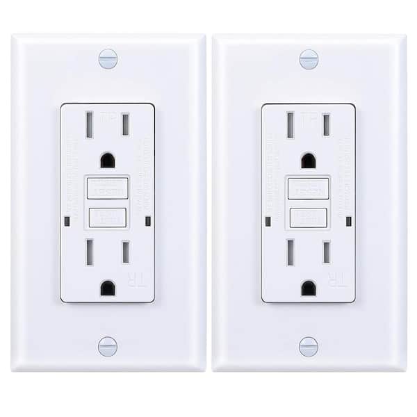 15A Tamper-Resistant GFCI Outlet with LED Indicator, Decorator Wall Plates and Screws, UL Listed in White - (2-Pack)